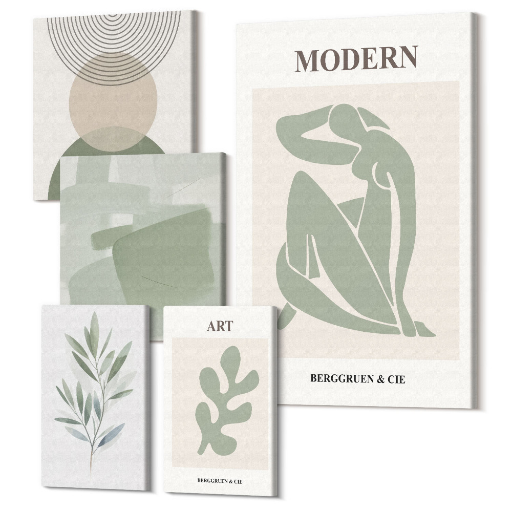 Tablouri canvas set 5 piese Stil modern cu forme abstracte și motive vegetale