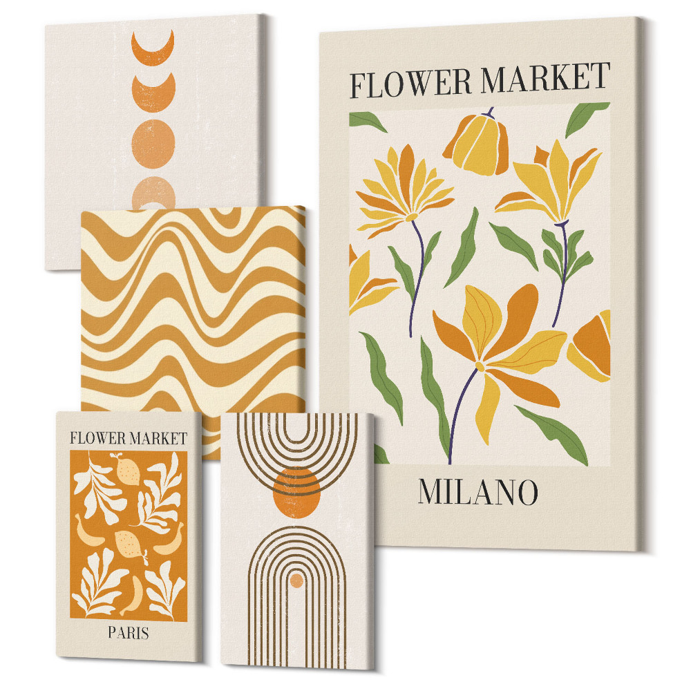 Tablouri canvas set 5 piese Decoratiuni elegante cu motive florale si geometrice