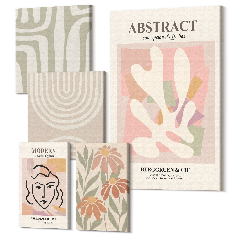 Tablou din 5 piese Compoziții abstracte elegante cu motive vegetale