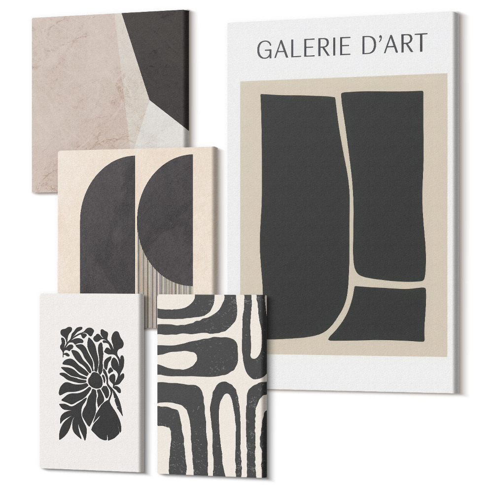 Set tablouri 5 piese Grafică elegantă în nuanțe de forme și modele minimaliste