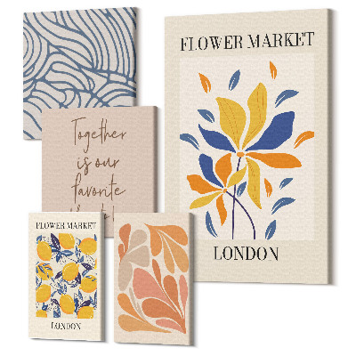 Set tablouri 5 piese Motive florale și litere stilizate din Londra