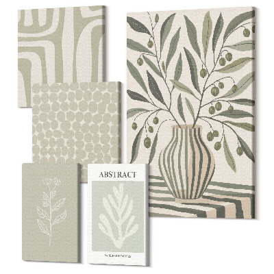 Set tablouri 5 piese Motive vegetale în stil scandinav, cu modele delicate