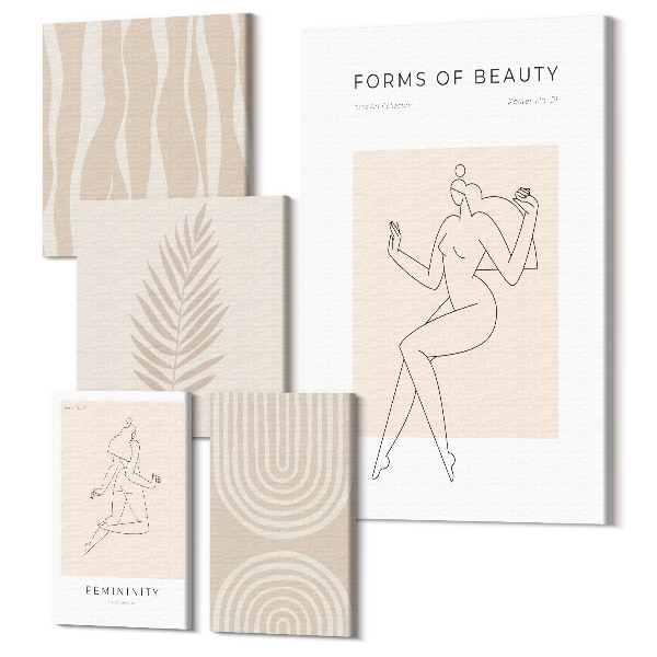 Tablouri canvas set 5 piese Forme de frumusețe, motive minimaliste și linii decorative