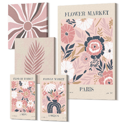 Set tablouri 5 piese Piețe de flori din orașele lumii în stil boho