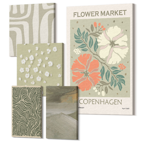 Tablouri canvas set 5 piese Motive vegetale și modele abstracte în stil boho