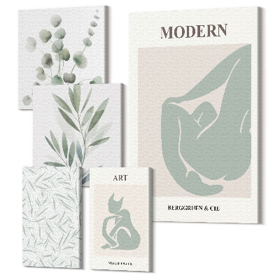 Tablou din 5 piese Grafică elegantă cu motive vegetale și forme abstracte