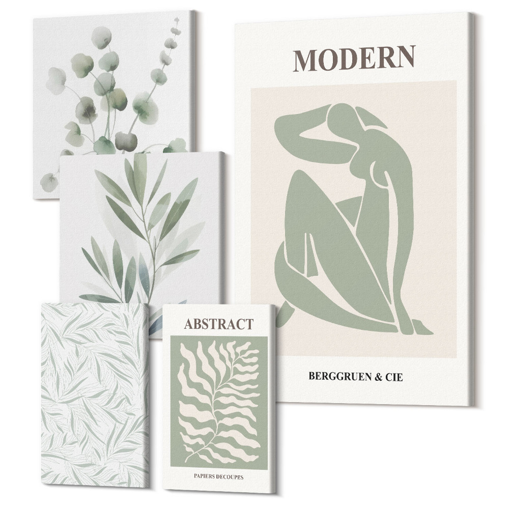 Set tablouri 5 piese Motive de plante elegante într-o estetică decorativă modernă