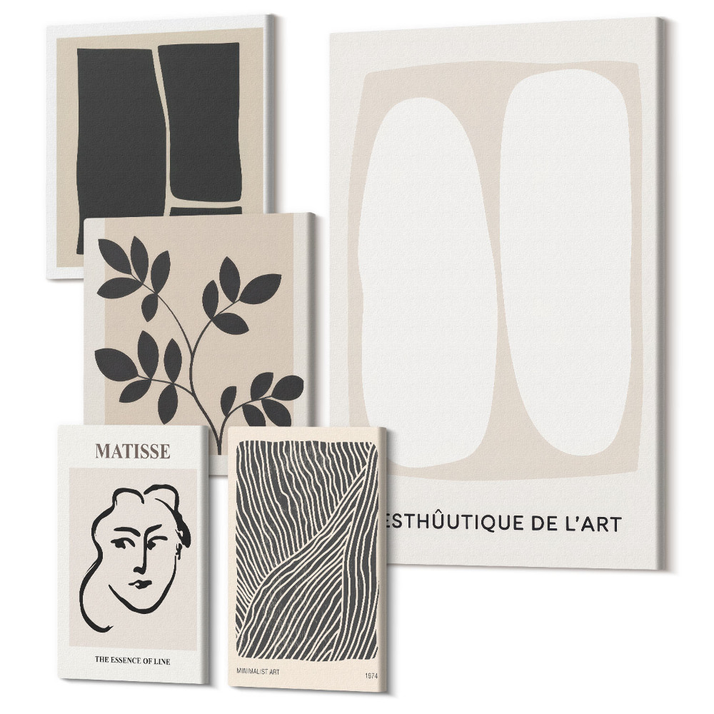 Tablouri canvas set 5 piese Grafică elegantă într-un design minimalist, cu linii și forme