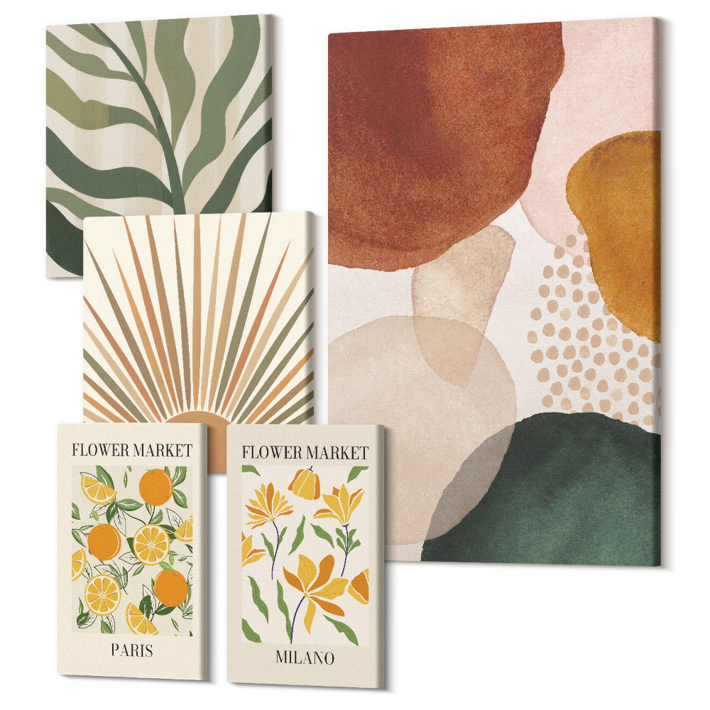 Tablouri canvas set 5 piese Grafică elegantă cu motive vegetale și geometrice