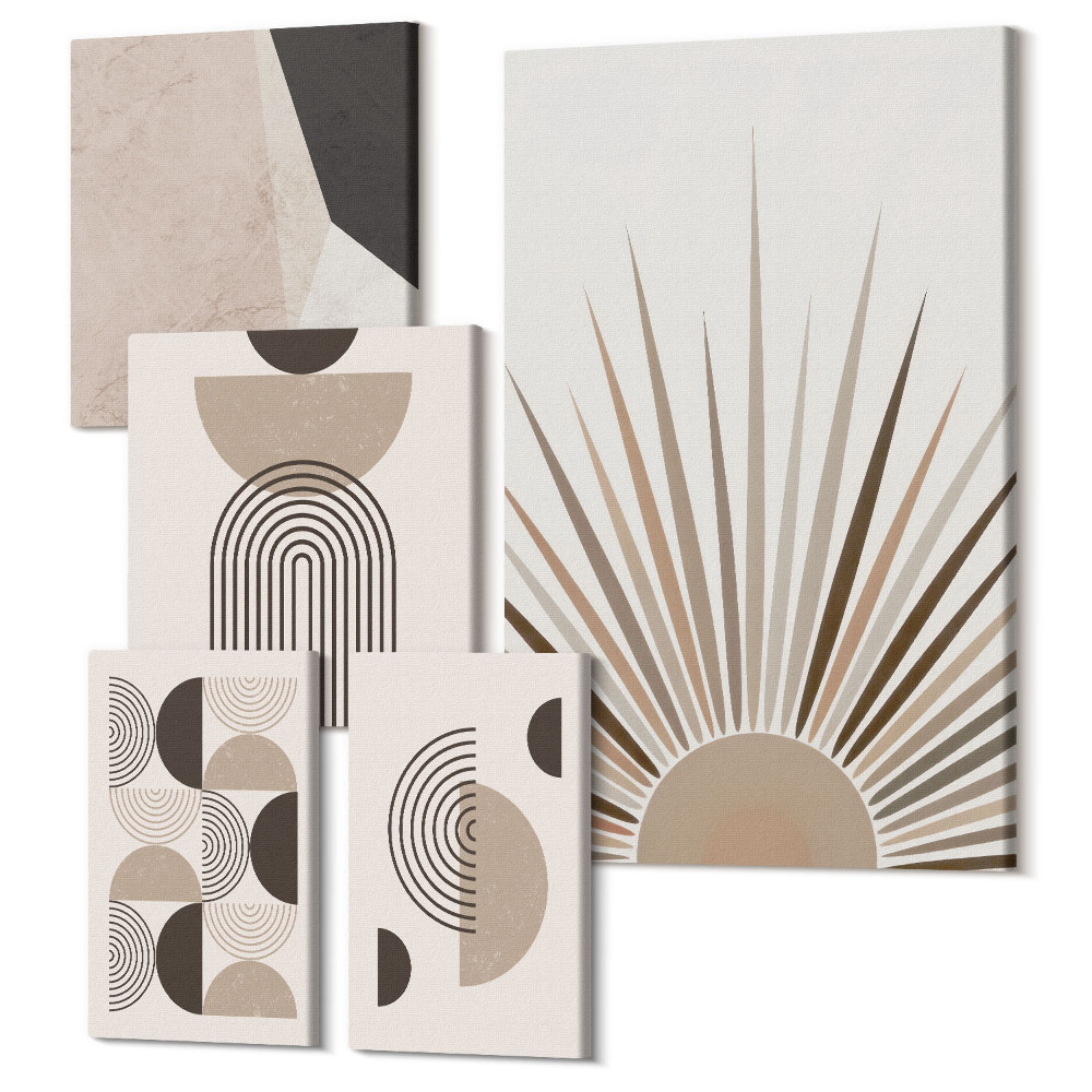 Set tablouri 5 piese Forme geometrice abstracte în nuanțe neutre