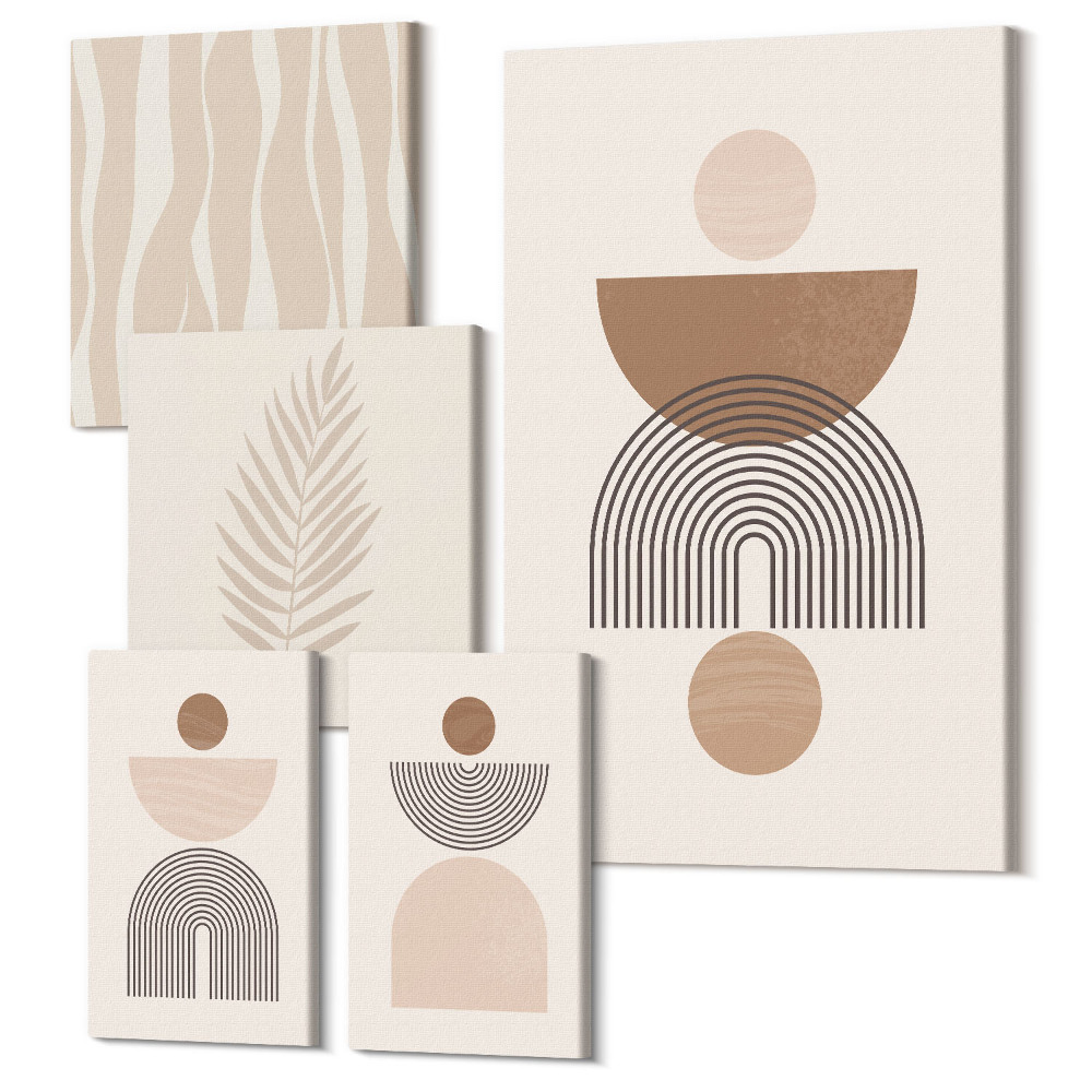 Tablouri canvas set 5 piese Forme geometrice abstracte în nuanțe ale naturii