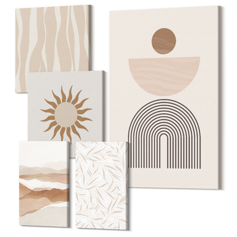 Tablou din 5 piese Forme abstracte elegante în nuanțe ale naturii