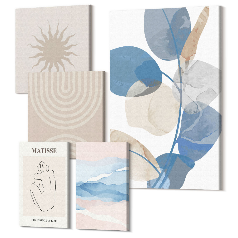 Tablou din 5 piese Compoziții abstracte elegante, cu accente de plante