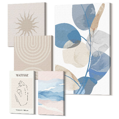 Tablou din 5 piese Compoziții abstracte elegante, cu accente de plante