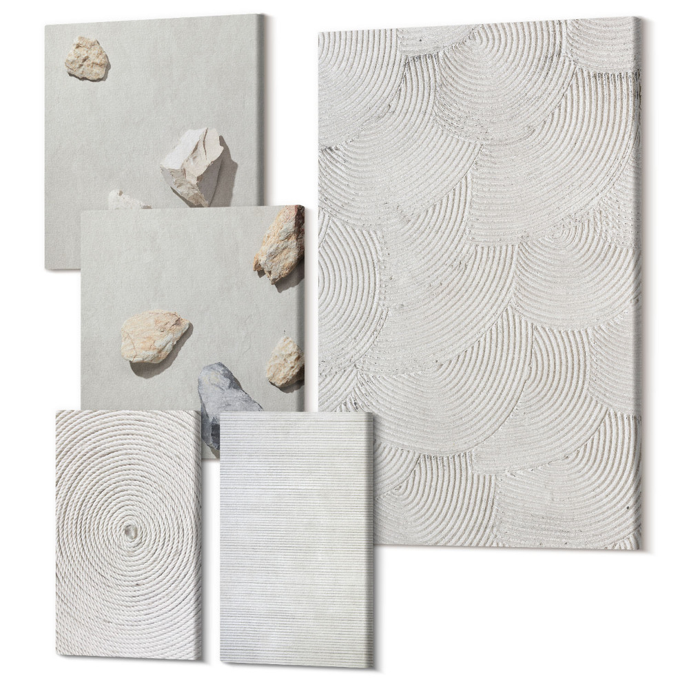 Set tablouri 5 piese Carton geometric și pietre pe nisip modele moderne