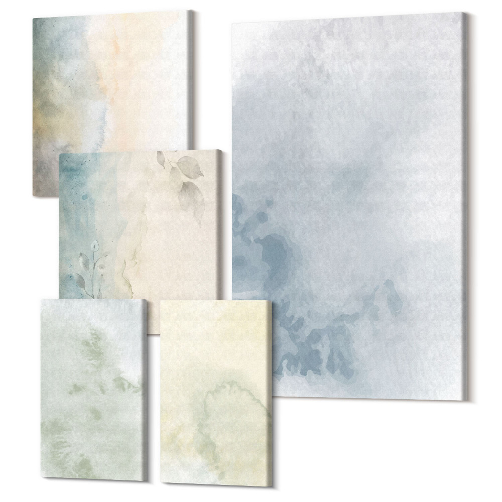 Tablouri canvas set 5 piese Vopsele de acuarelă pastel pe textură de pânză