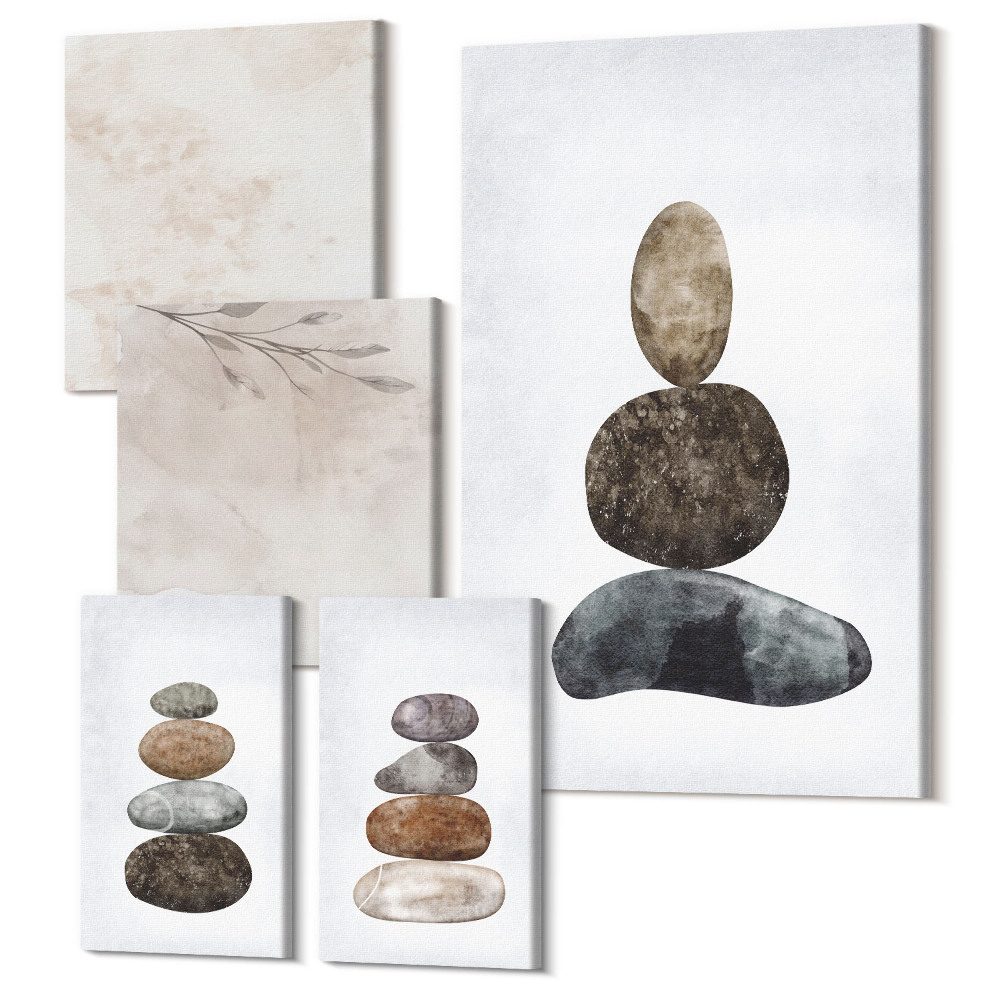 Tablou din 5 piese Stive de pietre pictură boho minimalistă