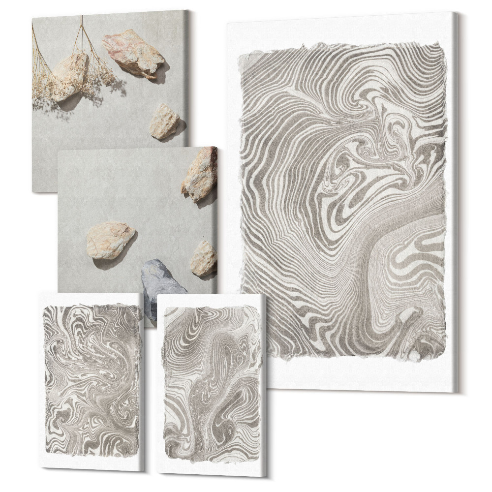 Set tablouri 5 piese Pictură abstractă de forme moderne