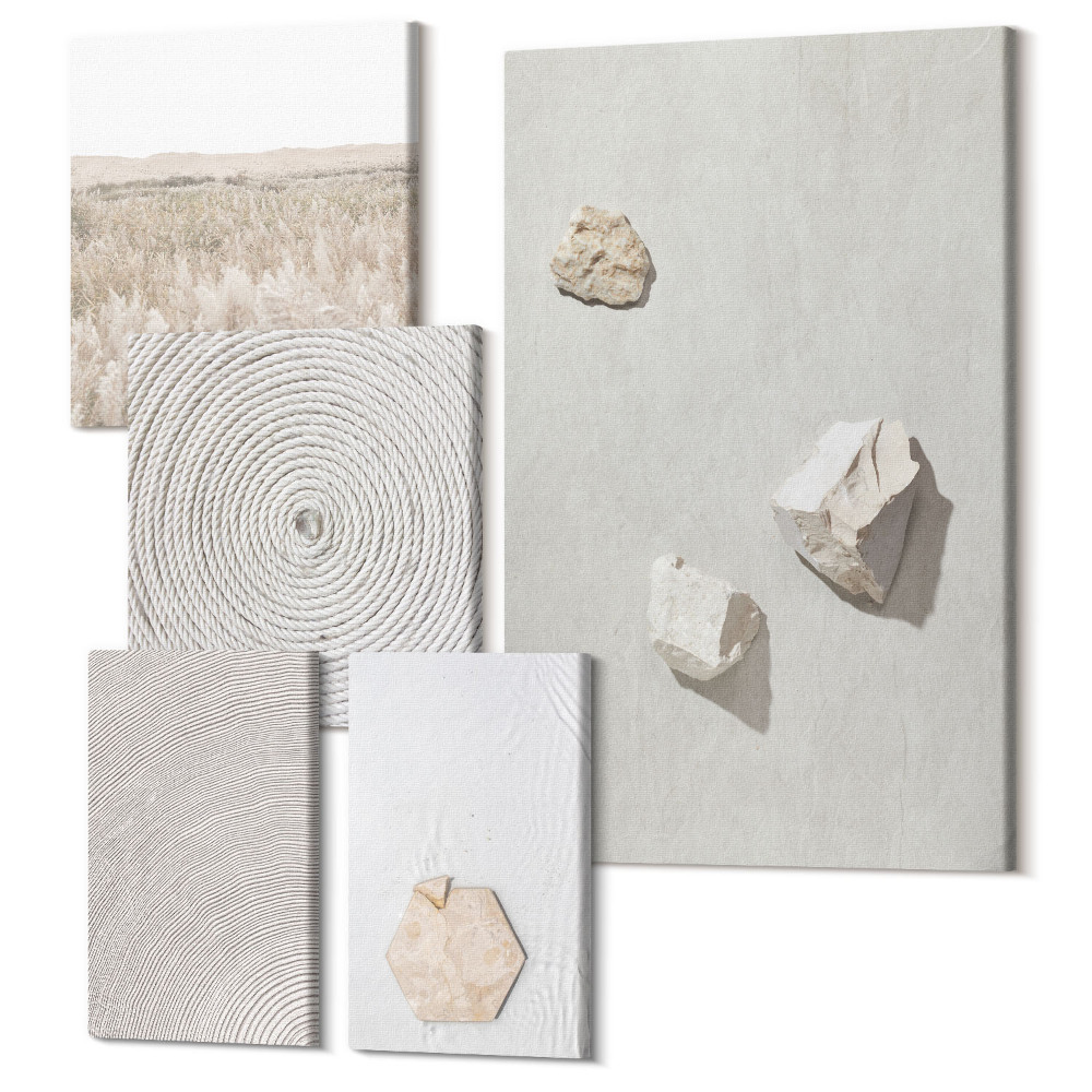 Tablouri canvas set 5 piese Texturi ușoare pe nisip, stil boho delicat