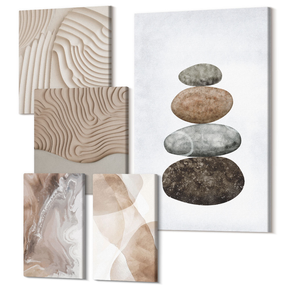 Set tablouri 5 piese Forme abstracte structuri pictate în culori pastelate