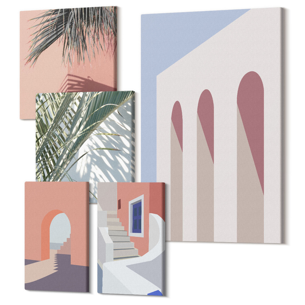 Tablou din 5 piese Ilustrații ale arhitecturii urbane într-un stil minimalist