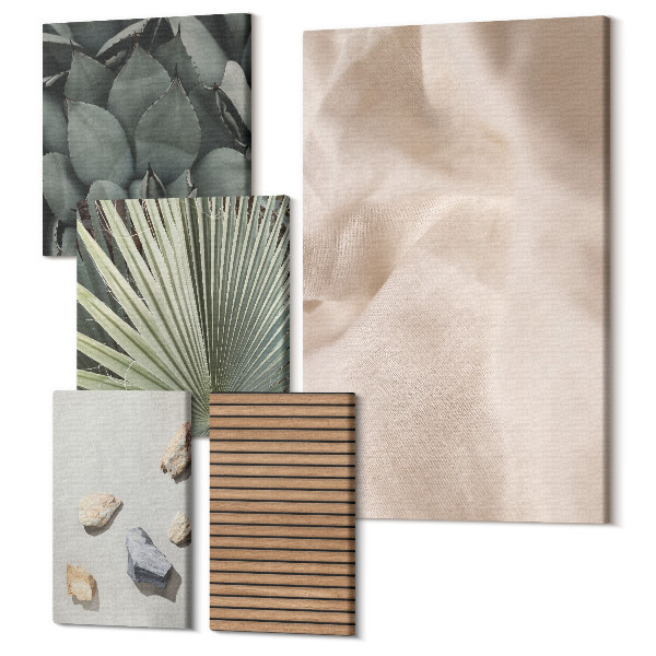 Set tablouri 5 piese Pietre, lemn, stofa, diverse texturi