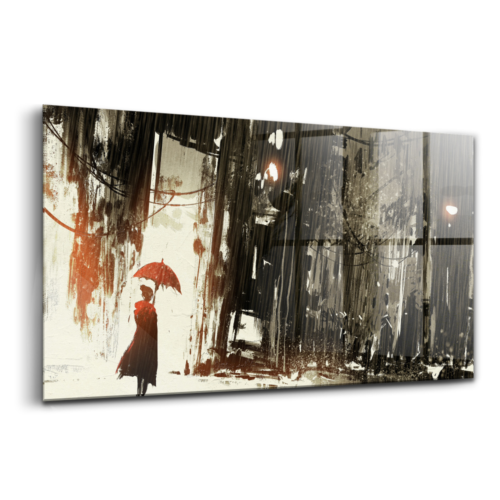 Tablou pe sticlă Femeia unei nopți ploioase amenințătoare