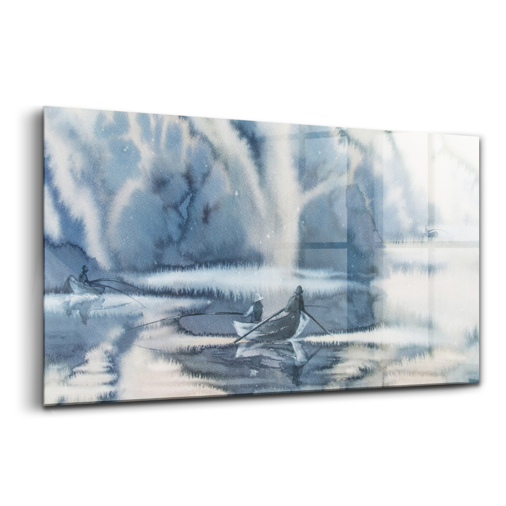 Tablou de sticlă Barcă lac de iarnă