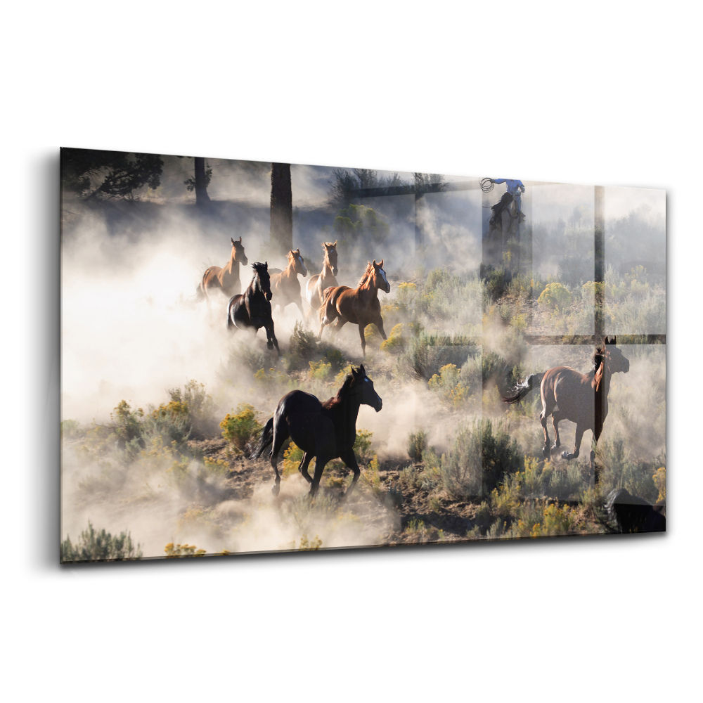 Tablou sticlă O turmă de cai năvălitori