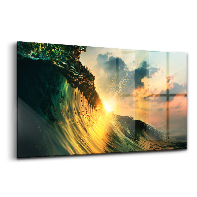 Tablou de sticlă Apus de soare în perspectivă cu valuri