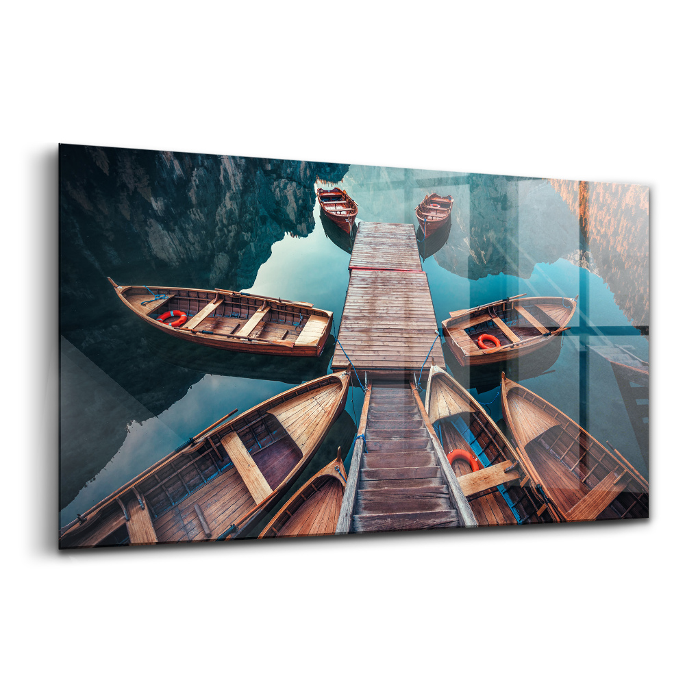 Tablou de sticlă Lacul debarcader Pragser Wildsee