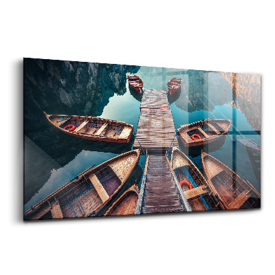 Tablou de sticlă Lacul debarcader Pragser Wildsee