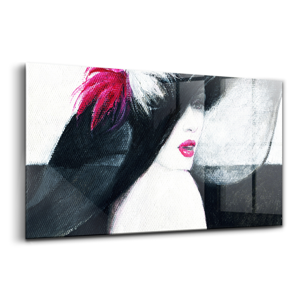 Tablou pe sticlă Portretul unei femei cu pălărie