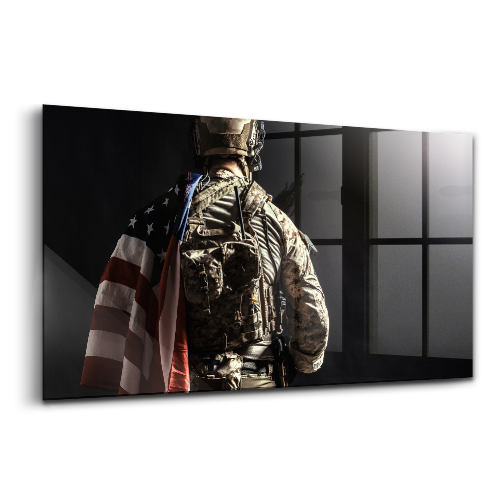Tablou din sticlă Soldat cu un steag