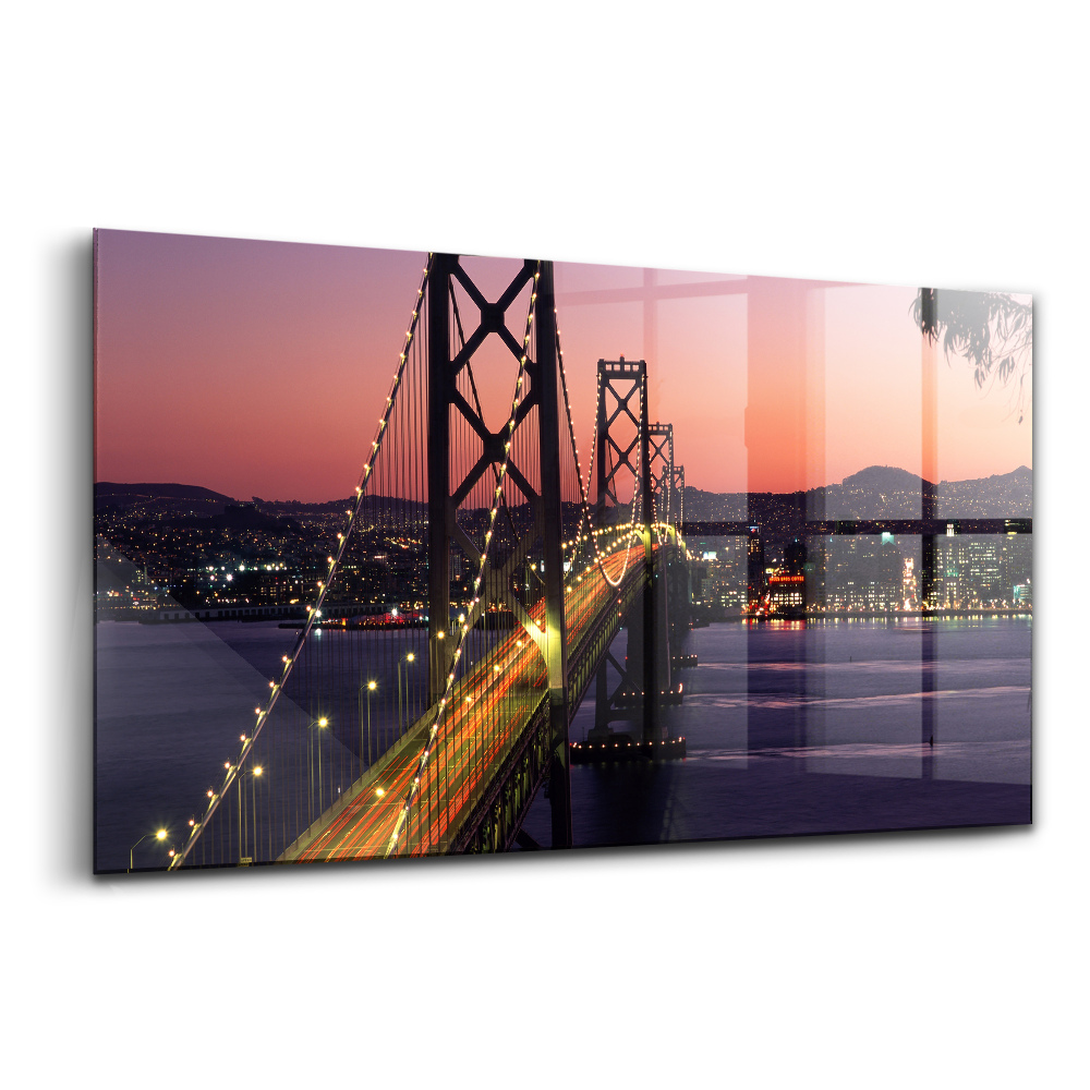 Tablou sticlă Apus de soare pe podul San Francisco