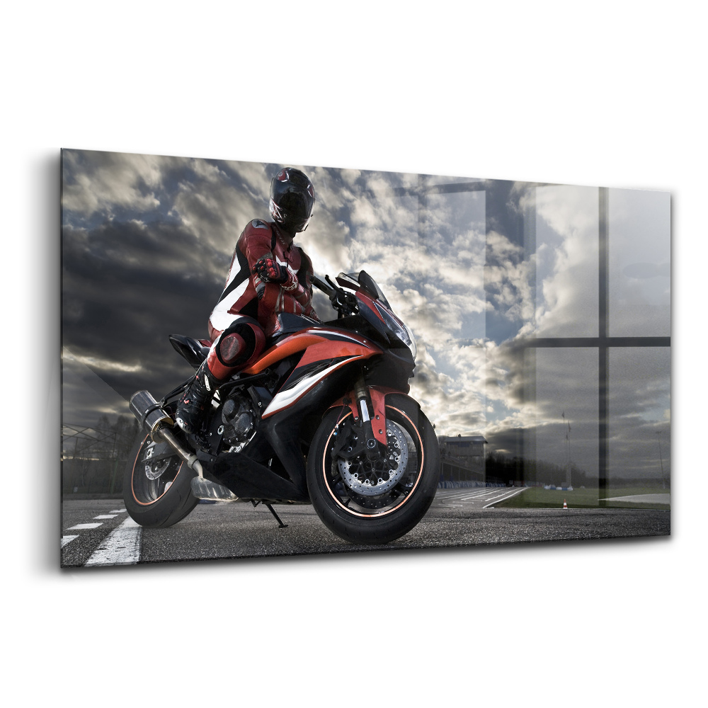 Tablou sticlă Bărbat pe motocicletă