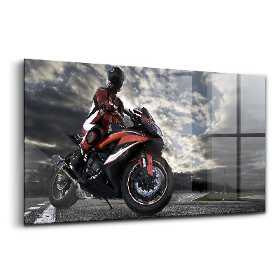 Tablou sticlă Bărbat pe motocicletă