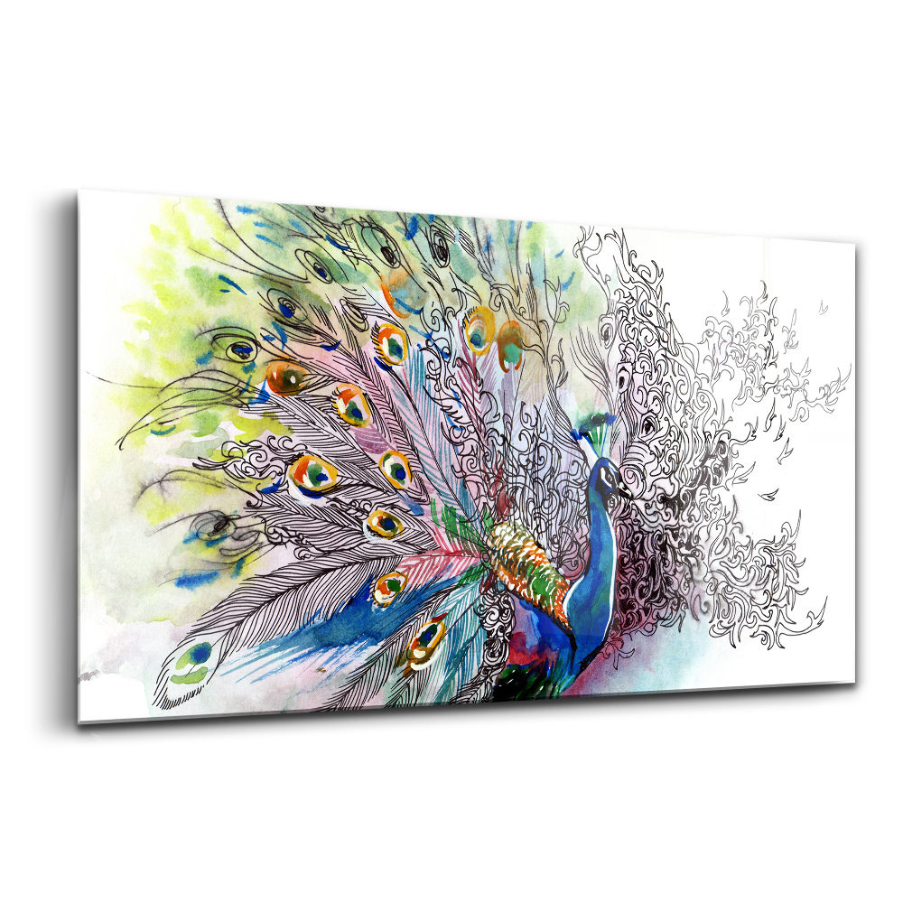 Tablou din sticlă Păun colorat