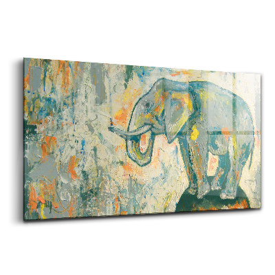 Tablou sticlă Figură de elefant pictată pe o minge