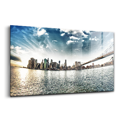 Tablou sticlă Orașul și Podul Brooklyn