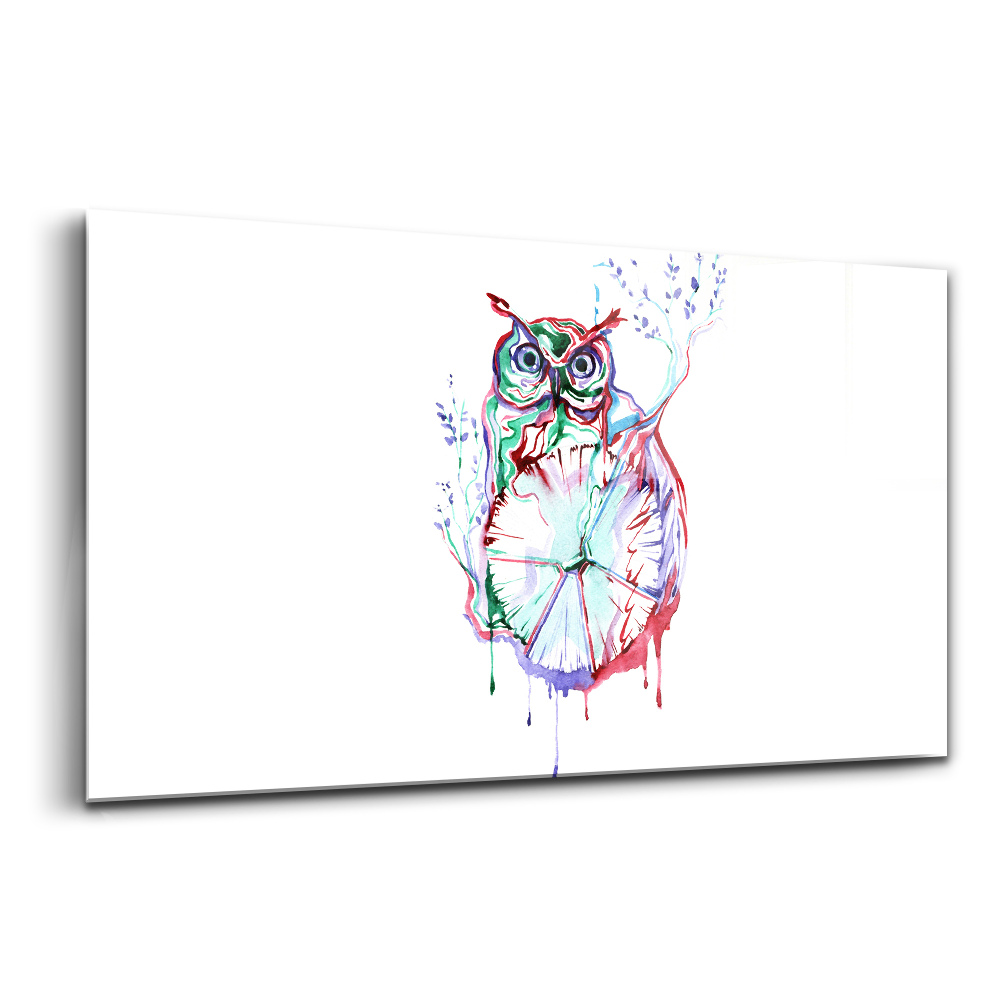 Tablou pe sticlă Ilustrație a unei bufnițe și a unui ceas