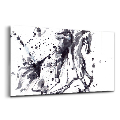 Tablou sticlă Cavaler pe un cal făcut din picături de cerneală
