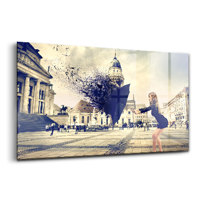 Tablou sticlă Femeie cu o umbrelă