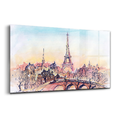 Tablou sticlă Vedere pictată a Parisului