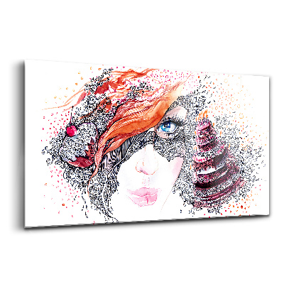 Tablou din sticlă Femeie dulce cu tort abstract
