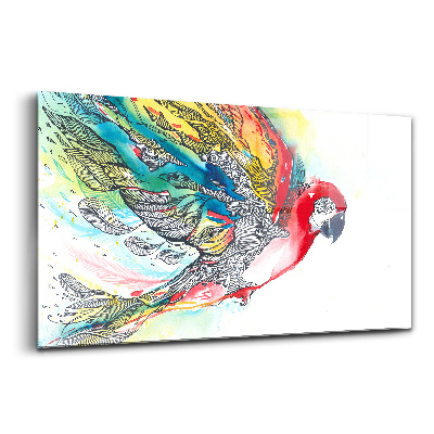 Tablou pe sticlă Papagal colorat în zbor