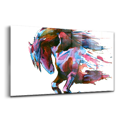 Tablou de sticlă Acuarelă cu capul unui cal alergând