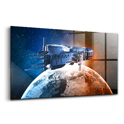 Tablou din sticlă O navă spațială cu o planetă în fundal