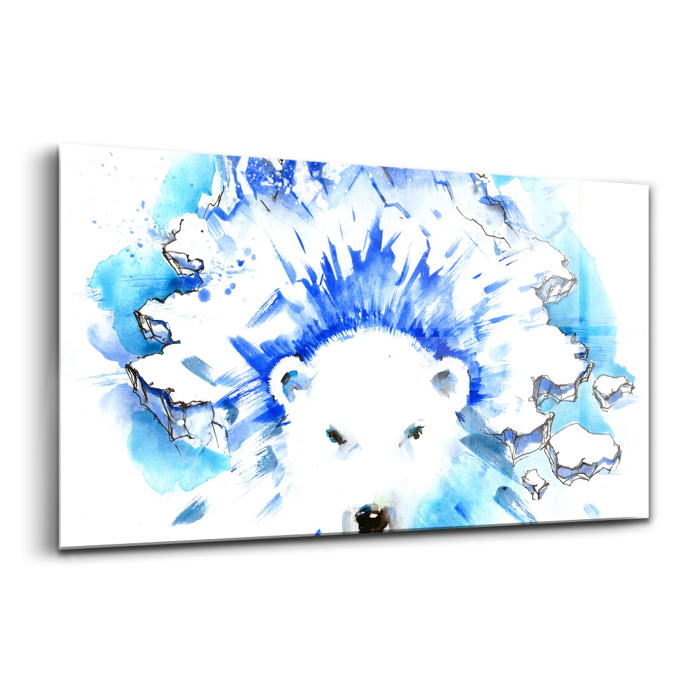 Tablou de sticlă Un urs polar cu blocuri de gheață în fundal