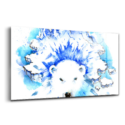 Tablou de sticlă Un urs polar cu blocuri de gheață în fundal